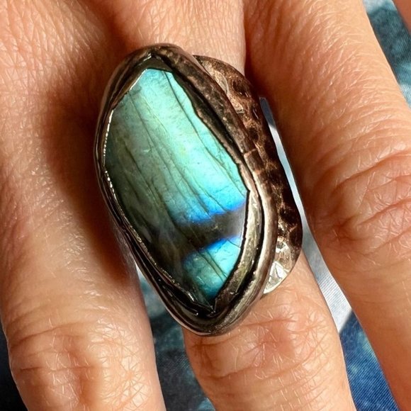 Handmade Jewelry - Dragons Eye FLASH Labradorite Ring 6, 6.5, 7, 7.5, 8